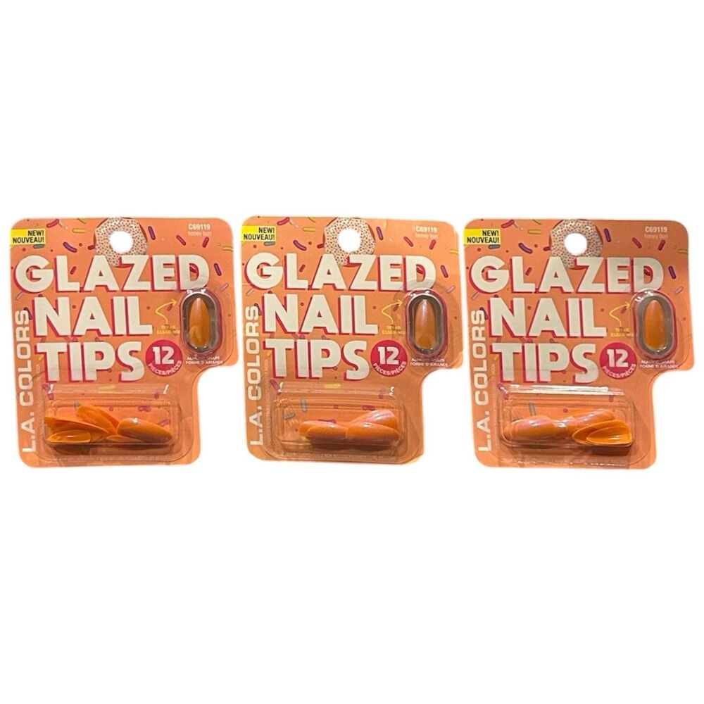3x LA Colors Glazed Nail Tips 12 Piece Each C69119 Honey Bun Almond Shape